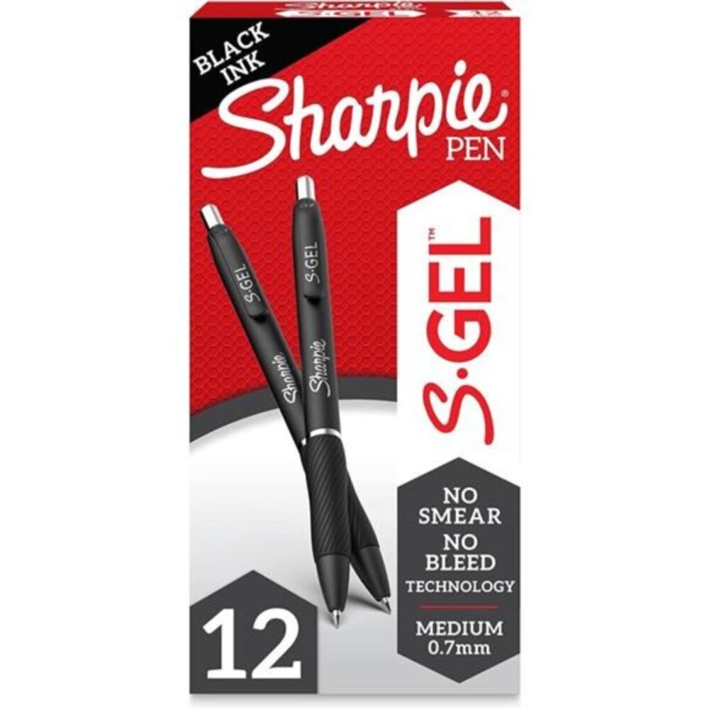 Sharpie S-Gel, Gel‎ Pens, Medium Point (0.7mm), Black Ink Gel Pen, 12 Count